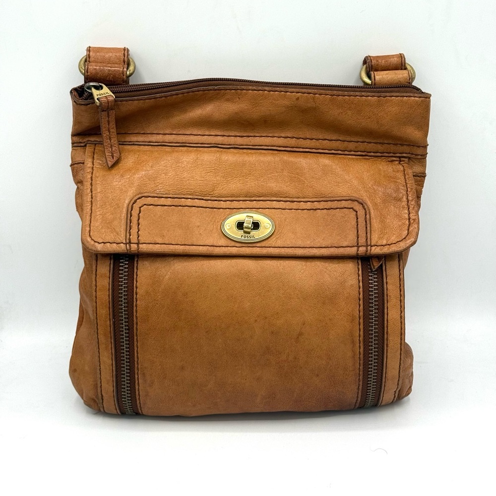 Fossil Leather Stanton Traveler Crossbody / Shoulder Bag Vintage Tan